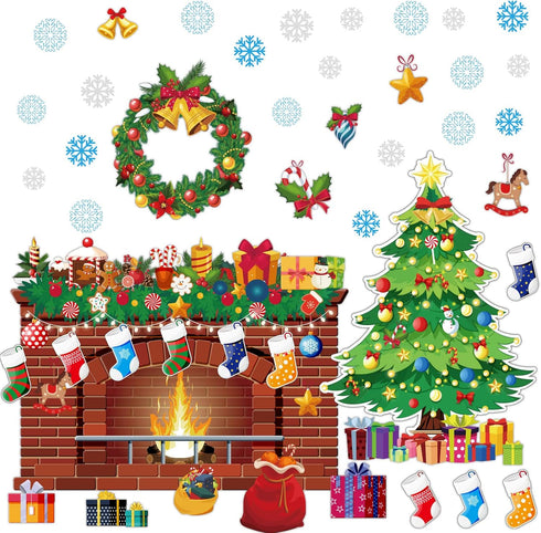 Christmas Bulletin Board Xmas Classroom Decoration Christmas Tree Cutouts Fireplace Poster Wreath Garland Bulletin Board Winter Holiday Wall Decal...