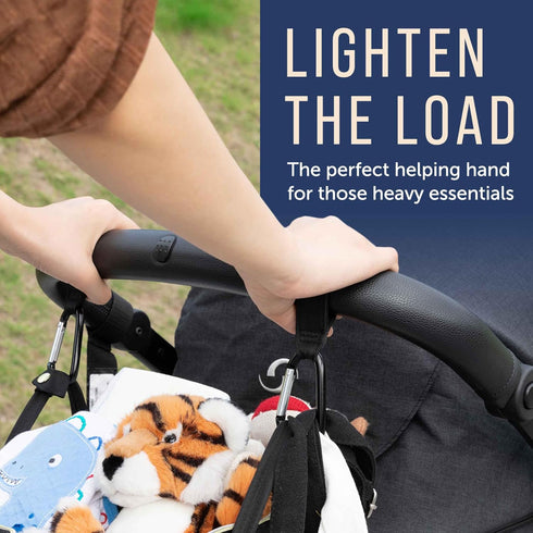 Maplefield Baby Stroller Hooks with Large Carabiner Clip - 4 Pack - Great for Organizing Diaper Bags, Purses, and Shopping Bags - Easy-to-Attach D...