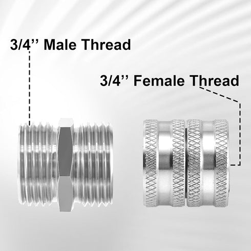 M MINGLE Garden Hose Adapter, Male to Male, Female to Female, 3/4 Inch Stainless Steel Connector, 4-Pack with Extra 4 Washers...