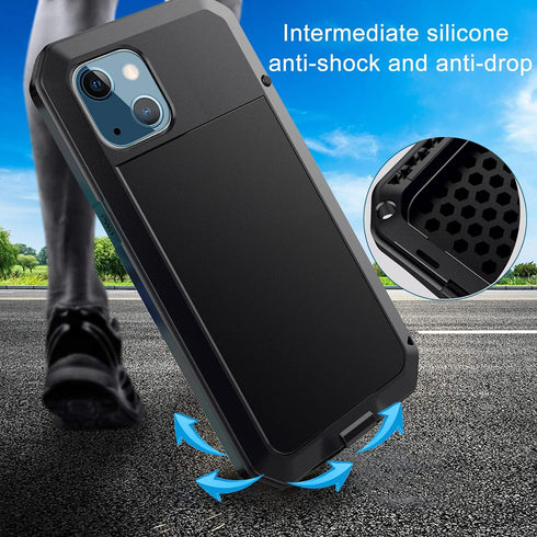 Marrkey for iPhone 13 Case, 360 Full Body Protective Cover Heavy Duty Shockproof Tough Armour Aluminum Metal Case with Silicone Built-in Screen Pr...
