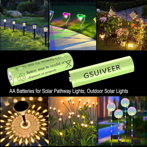 1.2V Ni-Mh AA 600mAh Rechargeable Batteries for Outdoor Solar Garden Lights (4 Pack)...