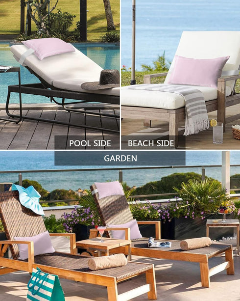 T&H XHome Outdoor Pillow for Chaise Lounge Chair, Solid Color Pink Waterproof Headrest Pillow Lumbar Pillows with Insert & Adjustable Elastic Stra...