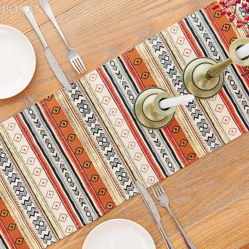 BOXAN Antique Southwestern Native Design Table Runner Cloth, Boho Cotton Geometric Striped Pattern Tribal Table Cover for Farmhouse Home Dinning L...