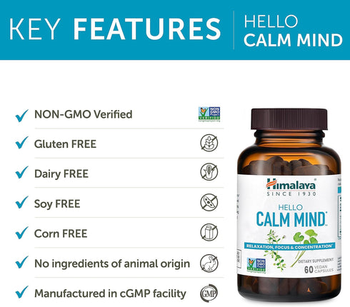 Himalaya Hello Calm Mind Herbal Supplement, with Bacopa, L-Theanine, Gotu Kola, Supports Concentration & Focus, Cognitive Function, Clear Thinking...