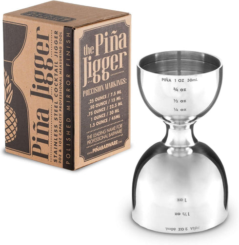 Piña Barware Stainless Steel Commercial 2oz. / 1oz. Bell Style Measuring Jigger Bar Tool - Mirror Polished Finish, One Jigger...