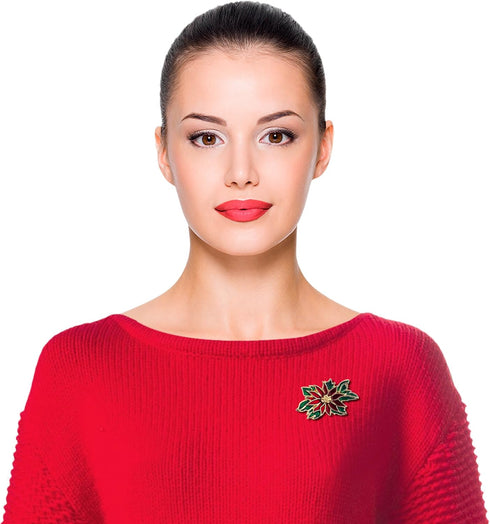 LUX ACCESSORIES Holiday Festive Christmas Xmas Floral Holly Brooch Pin...