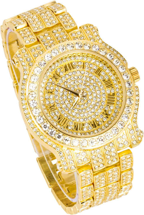 Techno Pave Mens 45mm Iced Diamond Roman Dial Watch...