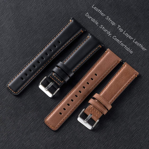 Galaxy Watch 3 45mm Bands 2 Pack, Compatible with Samsung Band, Width 22mm Leather, for Men Women Quick Release Smart Straps Unisex Size(Black+Bro...