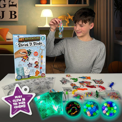 Original Stationery Art Adventure Shrink It Studio, Keychain Maker Kit for Boys to Make Awesome Charms with 110+ Pieces, Fun Shrink Art Kits for K...