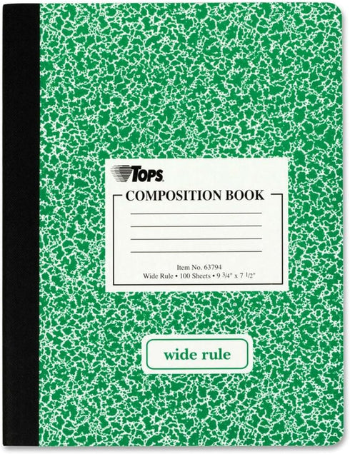 TOPS Composition Book, Wide/Legal Rule, Randomly Assorted Marble Cover, (100) 9.75 x 7.5 Sheets...