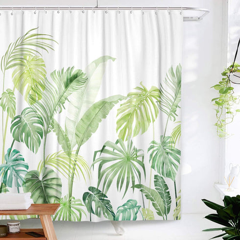 Lifeel Tropical Shower Curtain, Leaves Jungle Shower Curtain Palm Bathroom Shower Curtain Set Heavyweight with 12 Hooks, Green White 72" x 72"...