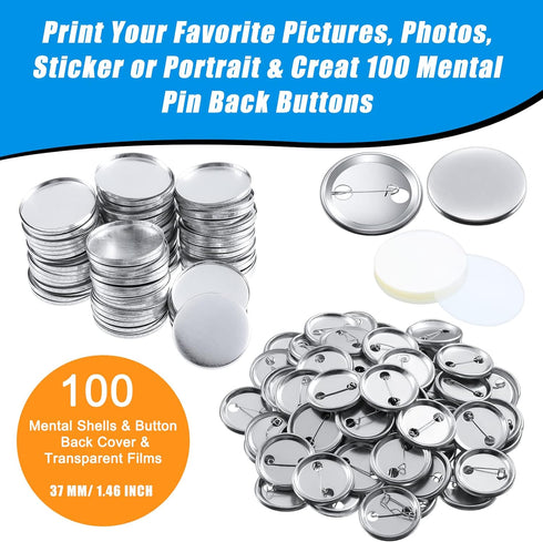 300 Pieces Blank Button Making Supplies Round Badge Button Parts Metal Button Pin Badge Kit for Button Maker Machine, Including Metal Shells Back ...