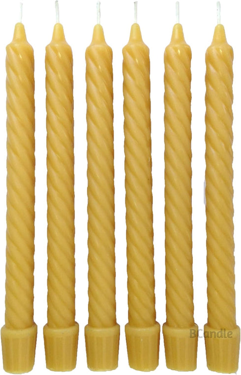 100% Pure Beeswax Spiral Twist Taper Candles (Set of 6) Organic - 8 Inches Tall, 3/4 Inch Diameter, Hand Made...