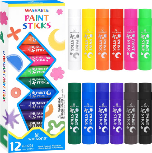 Tempera Paint Sticks,12 Vibrant Colors Washable Paint Sticks For Kids, Quick Drying, Non-Toxic, Suitable for Paper, Wood, Canvas, and Fabric, Mess...