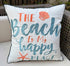 Embroidered The Beach is My Happy Place Throw Pillow Cover,Square 18 inches Decorative Canvas Pillow Cover with The Beach is My Happy Place Patter...