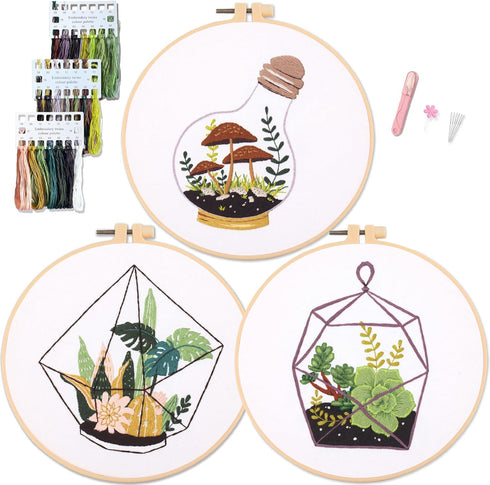 3* Embroidery Kit, Beginner Adult Embroidery Material Pack, Green Plants, Succulents Pattern Collection…......