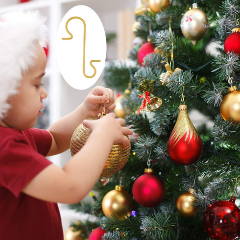 FEPITO 200 Pcs Christmas Ornament Hooks Gold Stainless Steel Christmas Ornament Hangers Perfect for Art Craft Christmas Tree Decorations...
