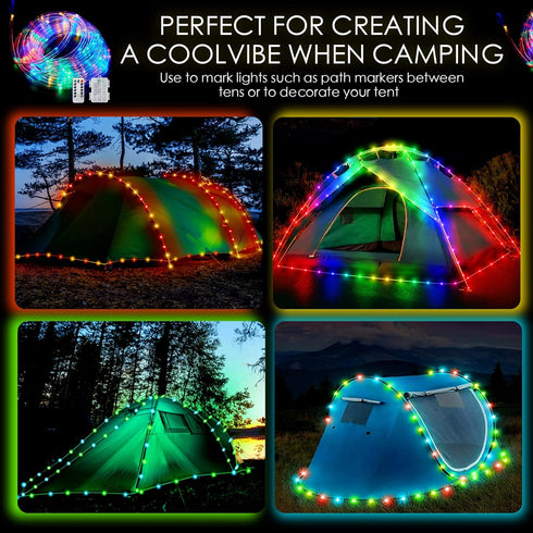 Camping Tent String Lights, 40Ft 120 LEDs 8 Modes Color Changing LED Rope Lights Battery Powered with Remote Control, Outdoor Waterproof LED Tent ...