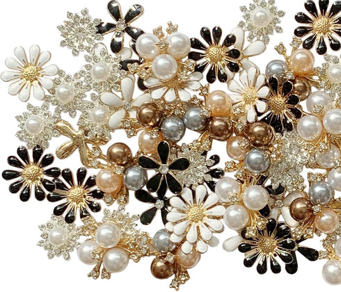80 Pieces Flower Rhinestone Buttons Faux Pearl Buttons Flat Back for Jewelry Making Wedding Party Home Decoration DIY Craft Hair Accessory...