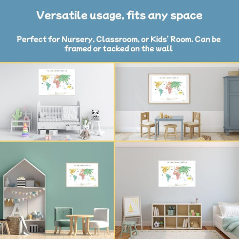 Oh the Places you'll Go Illustrated Kids World Map (24x17”) - Vibrant Educational World Map for Kids Wall Decor with Global Animals and Landmarks...