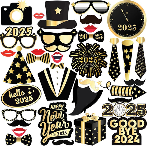 KatchOn, New Years Photo Booth Props 2025 - Pack of 35 | New Years Eve Photo Booth Props 2025, New Years Eve Party Supplies 2025 | New Years Photo...
