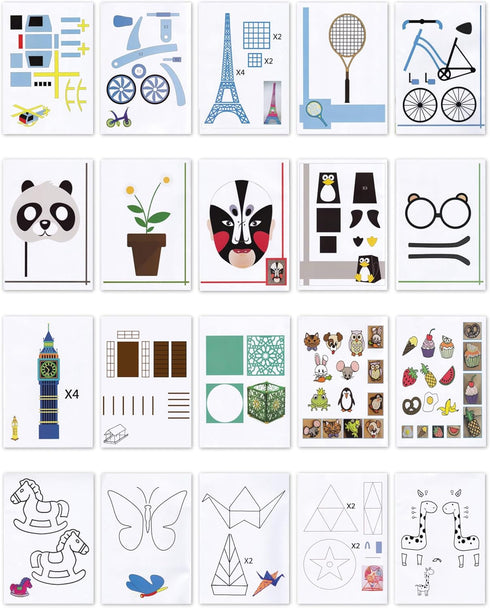 3D Printing Drawing Book, Reusable Colorful 40 Patterns Thick Paper Template with a Clear Plate, Painting Graffiti Template for 3D Pen Kids DIY Gi...