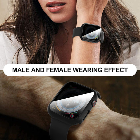 Suoman 3 in 1 Case for Apple Watch Series 6/5/4 44mm Waterproof Privacy Screen Protector, Tempered Glass Cover Front + Back Bumper 360°Protection ...