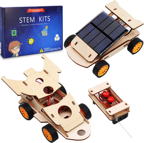 2 in 1 Science Experiment Kits for Kids,STEM Projects DIY Building Remote Control Solar Car Model Kit,3D Puzzles Wooden Motor Set,Assemble Gift To...