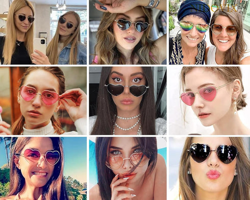 Polarized Heart Sunglasses for Women Fashion Metal Frame Cute Heart Shaped Sunglasses Vintage Fun Eyewear for Ladies...