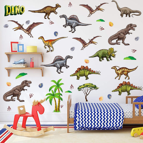 Zonon 114 Pcs/ 4 Sheet Glow in The Dark Dinosaur Wall Decals for Boys Bedroom Waterproof Self Adhesive Glowing Dinosaur Wall Stickers Removable Di...