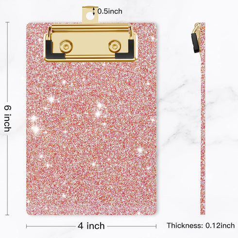 Acrylic Clipboards, Fashion Glitter Clipboard, Stardard Letter Size Clip Board, Size 4" x 6", Cute Confetti Clipboards for Women, Rose Gold Desk O...