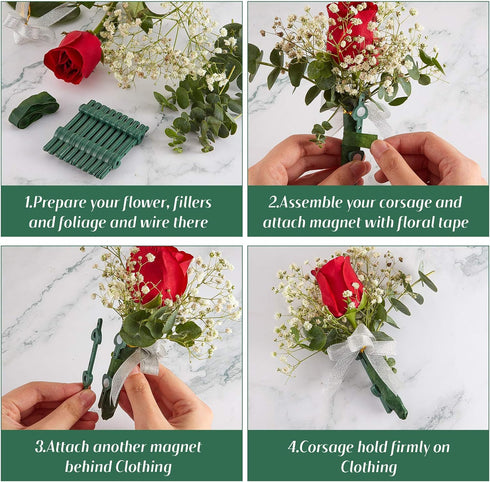 WILLBOND 45 Pairs Floral Boutonniere Magnets Corsage Brooches Magnet for Handmade Wedding Bride Boutonnieres Corsage Flower Pins Business Buttonho...