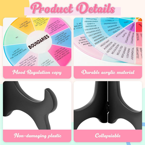 2PCS Things I Can Control Therapy Office Desk Decor Acrylic Feelings Wheel with Base Therapy Office Mental Health Decor Social Worker Office Emoti...