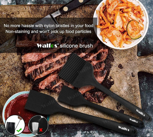 Walfos 3 Size Basting Brush, High Heat Resistant Silicone Pastry Brushes for Barbecue, Baking, Kitchen Cooking, Desserts- Strong Stainless Steel C...