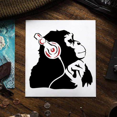 FINGERINSPIRE Banksy Thinking Monkey with Headphones Stencil 11.8x11.8inch Reusable Banksy Chimpanzees Stencil DIY Banksy Decoration Stencil for P...