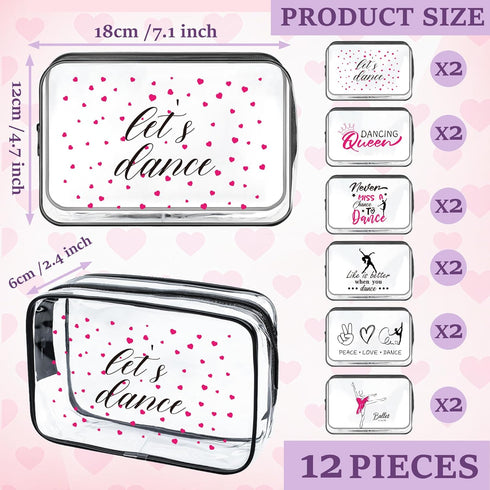 Cosmetic Bag PVC Dance Gift Bulk Bag 12 Pcs 7.1 * 4.7 * 2.4 IN Clear Zipper Toiletry Makeup Bag For Dance Team Girls Women Dance Competition Gifts...