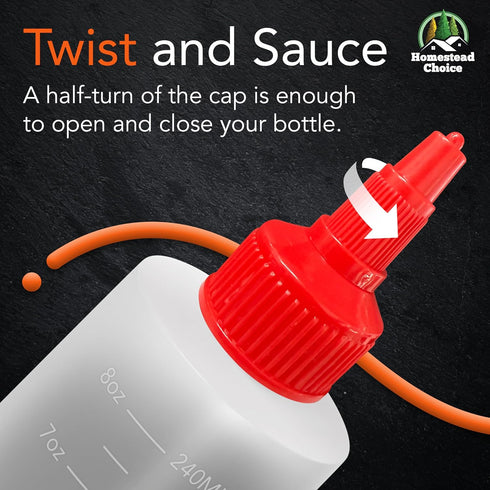 6-pack Plastic Squeeze Bottles for Sauces - 8oz Condiment Squeeze Bottles for Liquids - BPA Free Squirt Bottle with Twist Cap - Ketchup, Syrup, Oi...