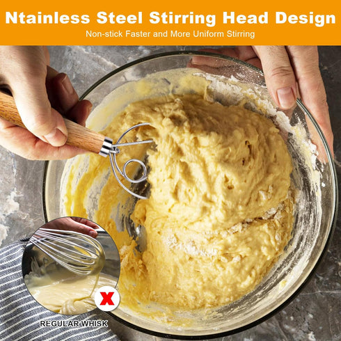 2-Pack Danish Dough Whisk, 13-Inch Bread Whisk, Dutch Whisk with Stainless Steel Ring, Dutch Bread Whisk for Sourdough, Pizza, Pastry, and Cookies...