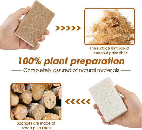 10 Pack Nature Dish Sponge - Natural Kitchen Sponge - Eco Friendly Coconut Fiber and Wood Cellulose Scrubber Sponge...