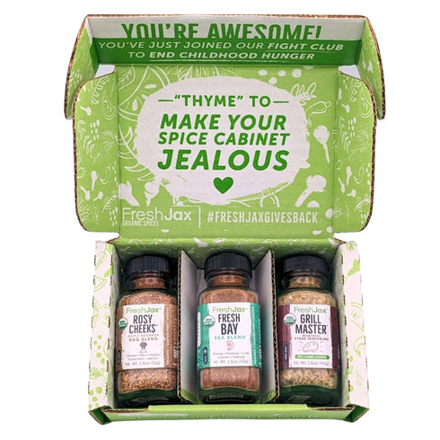 FreshJax Organic Surf n' Turf Seasonings Gift Set | 3 Sampler Sized | Fresh Bay, Rosy Cheeks Maple Bourbon, Grill Master Steak Blend | Handcrafted...