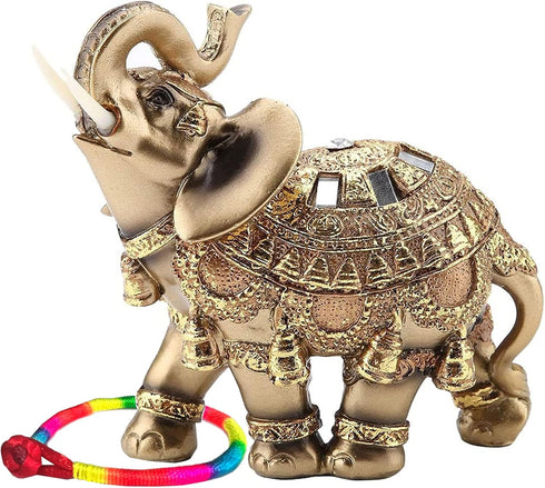 Golden Polyresin Elephant Statue Sculpture Trunk Wealth Lucky Collectible Figurine Gift Home Decor Feng Shui Ornament Elephant Decor Statue...