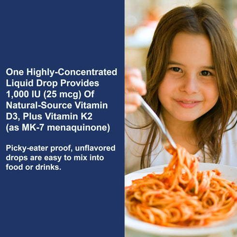 Carlson - Kid's Super Daily D3+K2, 25 mcg (1,000 IU) D3 & 22.5 mcg K2, Vitamin D Drops with Vitamin K2, Liquid Vitamins, 1000 IU Vitamin D3, Heart...