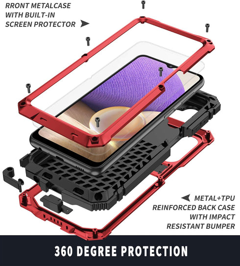 Compatible for Samsung Galaxy A32 5G Case, Aluminum Metal Gorilla Glass Waterproof Shockproof Heavy Duty Sturdy Protector Cover,with Built-in Fold...