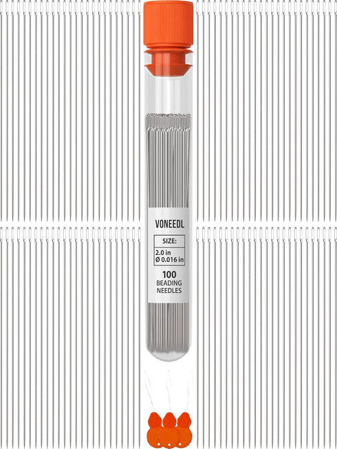 VONEEDL 100 Straight Beading Needles with Convenient Storage Tube Size 11-0.4mm (0.015in) Extra Fine Thread Needles - Perfect for Bead and Sequin ...