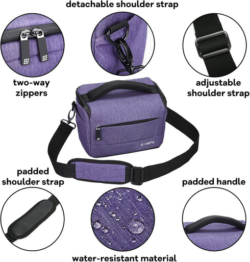 G-raphy Camera Bag DSLR SLR Bag Waterproof Camera Messenger Bag Photography Bag with Pu Leather Handle Camera Accessories for Men Women (Purple)...