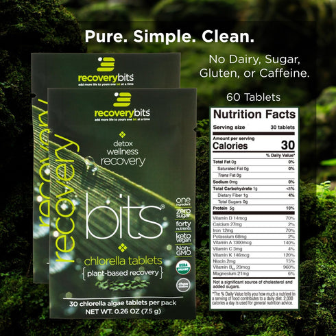 RECOVERYbits Organic Chlorella Algae Tablets, Superfood, Pure Green Algae, High Protein and Fiber, Chlorophyll, Cracked Cell Wall Non-Irradiated, ...