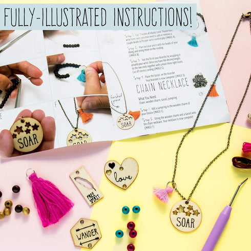 STMT DIY Wooden Charm & Tassel Jewelry Kit, Design & Create 10+ Accessories, Great Tween & Teen Bead Kit, Perfect for Sleepovers & Girl's Night, C...