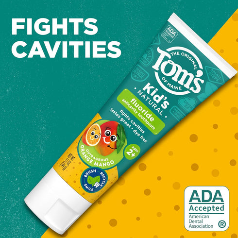 Tom's of Maine ADA Approved Fluoride Children's Toothpaste, Natural Toothpaste, Dye Free, No Artificial Preservatives, Outrageous Orange Mango, 5....