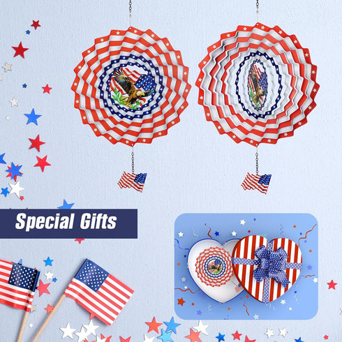 Hanging Wind Spinners Outdoor, American Flag Eagles Patriotic Wind Spinner 12in Large Metal 3D Art Kinetic Craft Spinner for Garden Sculptures Dec...