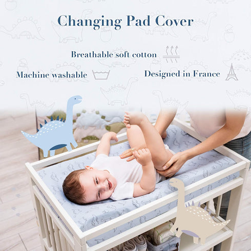 100% Cotton Changing Pad Cover for Baby Boys, Dinosaur Changing Pad Cover - Changing Table Sheets Blue - 2 Pack Changing Table Covers, 32"x16" x 8...